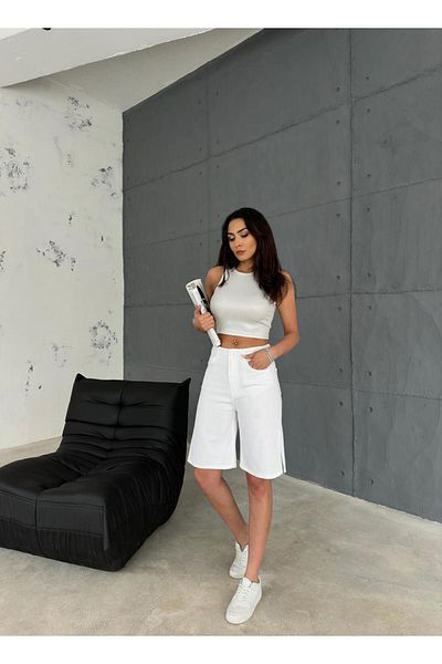 Zeo Basic Jeans Shorts with Slit Detail on the Sides