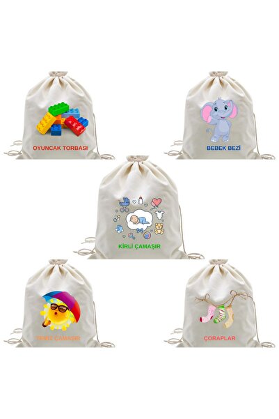 Elbasan Tekstil Unisex Bebek Bej Organizer 5 Li 30 x 40 Cm