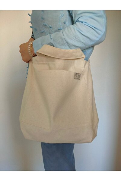 IŞIK Natural Canvas Fabric Double Handle Zipper Bag
