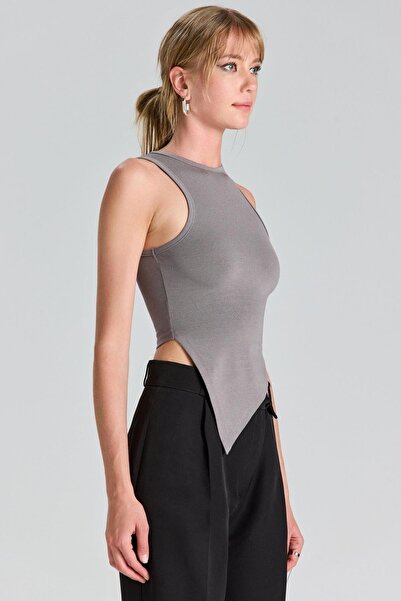 boutiquen 2734 Μοντέλο Ασύμμετρης Κοπής Γκρι Μπλούζα