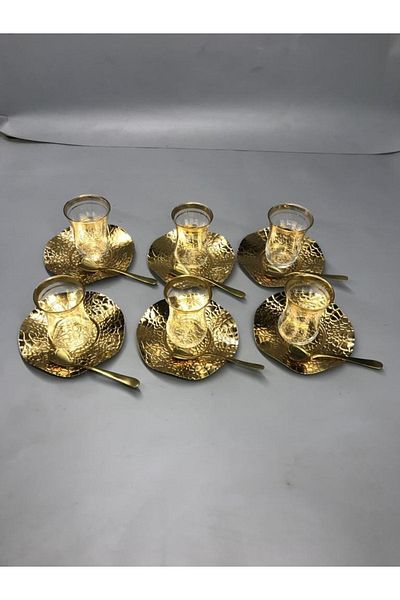 Mira züccaciye Wavy Model Luxury Patterned Tea Plate Tea Coffee Presentation Gold Series Gold Color Coasters