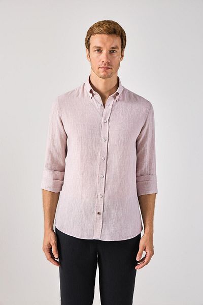 Paşahan Ανδρικό πουκάμισο Comfort Fit 100% λινό - Κουμπί γιακά