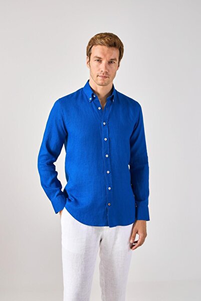 Paşahan 100% лляна чоловіча сорочка - з коміром на ґудзиках, комфортний крій