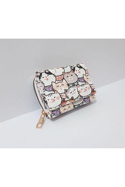 renkli çiçekler Children's Wallet 11x8 CM Cat Patterned Children's Wallet