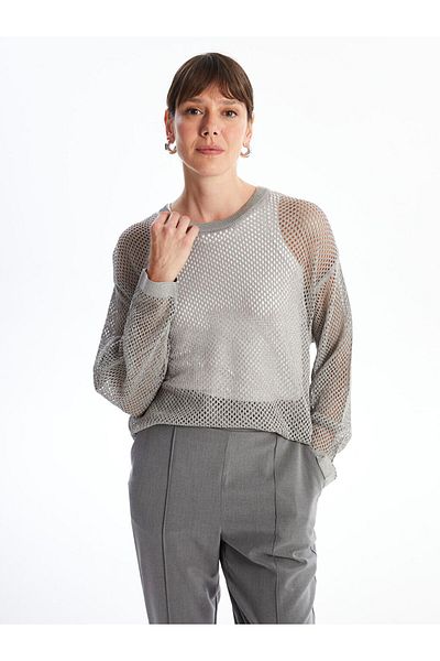 LC Waikiki Durchbrochene Langarm-Strickpullover für Damen mit Rundhalsausschnitt – W4hb51z8