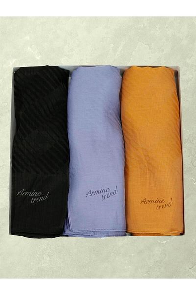 Armine Trend Işıl Shawl - Cotton - Ats3isl - Set of 3 - Black, Violet, Orange