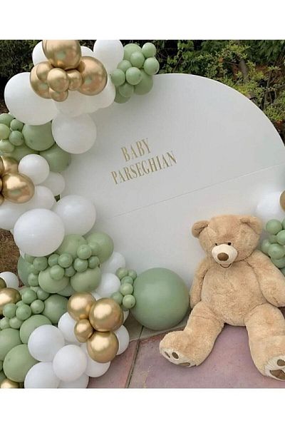 HKNYS Mold Green White Pastel Chrome Gold Balloon Concept Chain 70 Pieces