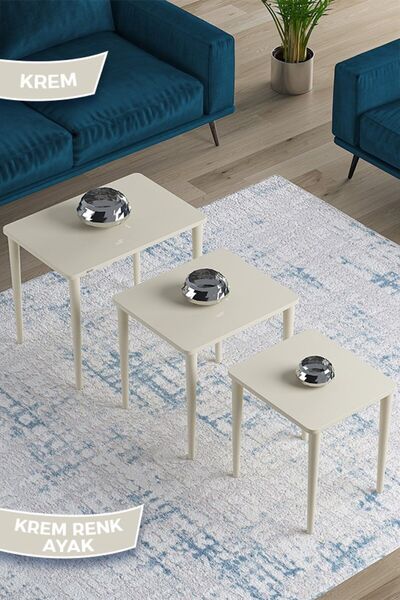 Canisa Concept Via Serisi 1.Sınıf MDF ve Lake Boya, 3lü Zigon Sehpa Takımı, G...