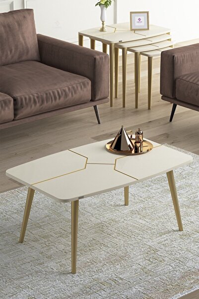 Canisa Lyon Serisi Krem Mdf Lake Boyalı Orta Sehp Gold Ayaklı