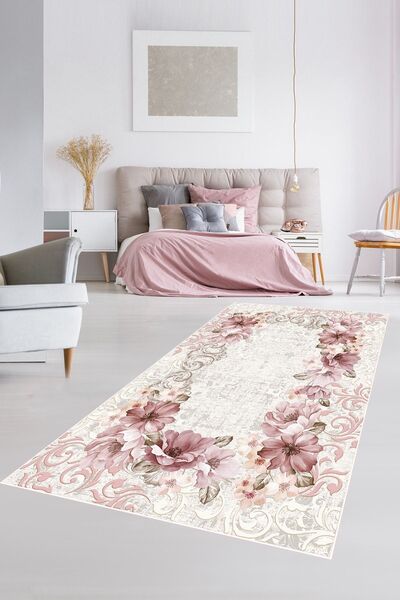 SÜNGERSAN Dijital Baskılı Kaymaz Taban Yıkanabilir Tay Tüyü Kumaş Oturma Odas...