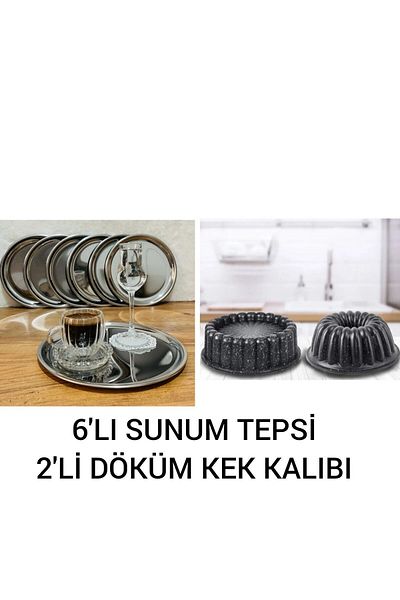 BİMOTE Set of 2 Casting Cupcake Molds and 6 Stainless Steel Presentation Tray Dower