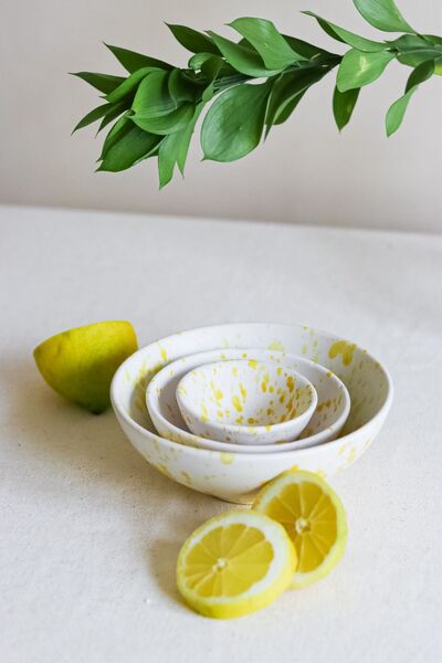 Beige & Stone وعاء سلطة من السيراميك باللون الأصفر المرقط، وعاء تقديم حساء ال...