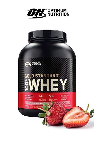 Optimum Nutrition مسحوق بروتين الفراولة الذهبي القياسي بنكهة الفراولة المثالية 2,273 غرام