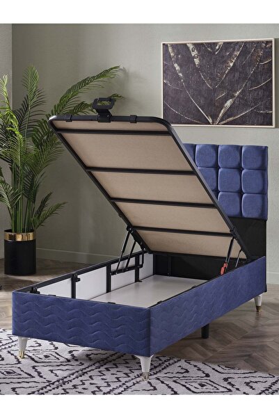 beehanem 120x200 Bengü Yatak Baza Başlık Set Mavi