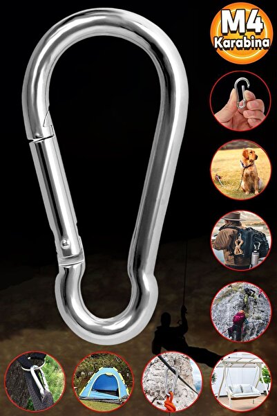Badem10 Karabina 4 MM Yaylı Kanca Paslanmaz Çelik Kilit Balık Dağcılık Kamp M...