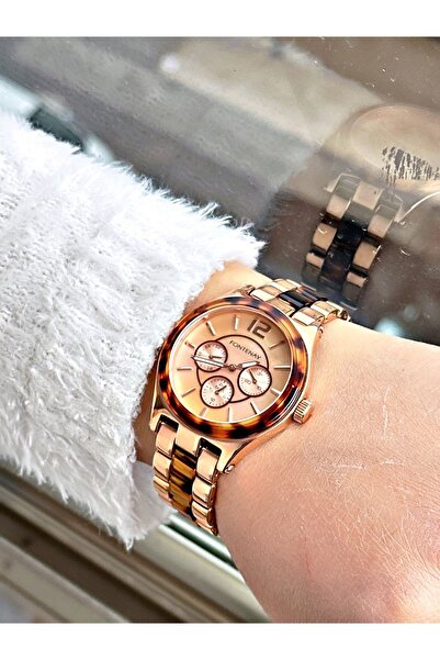 Fontenay Color Function Rose and Leopard Patterned Steel Women's Wristwatch - Fn-4006.2R