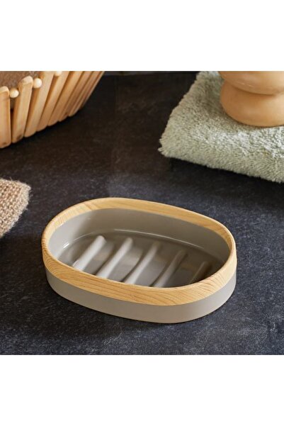bersachef Limpia Bambu Desenli 5'li Banyo Seti Çöp Kovası Sıvı Sabunluk Diş Fırçalık Kutusu Banyo Seti Krem