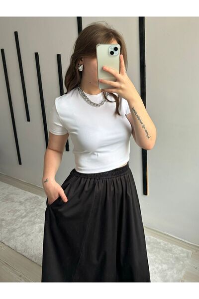 MEGOMEL Fileto Cepli Poplin Kumaş Uzun Etek Astarsız (90CM)