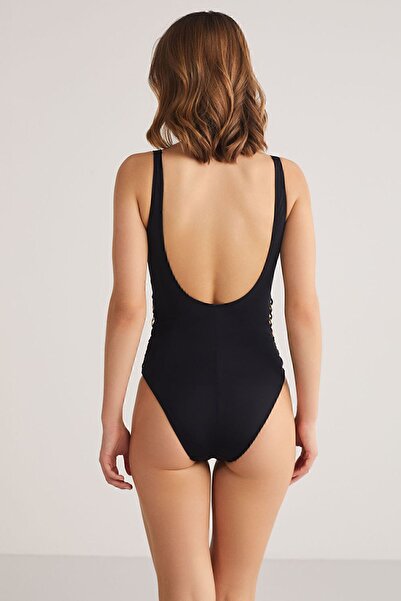 Kom Cenasso Yuvarlak Yaka Zincir Detaylı Mayo