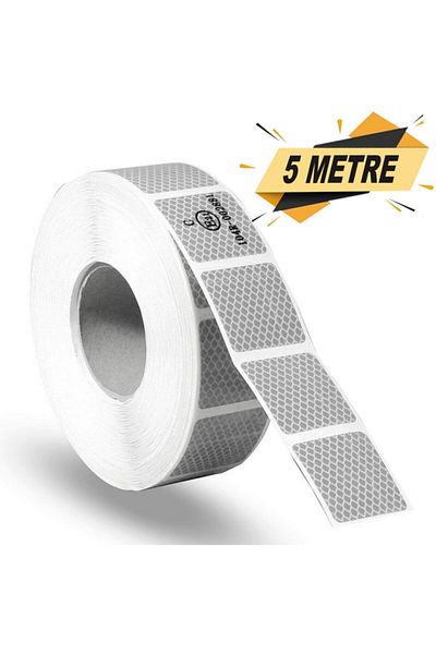 Badem10 5 Mt White Caution Tape - Tuvturk Approved, Reflective, and Phosphorescent Strip Tape