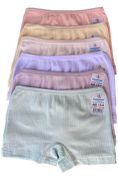 Dondeza Set de 6 chiloți boxer din bumbac cu nervuri pentru fete din Lycra colorat Dondeza