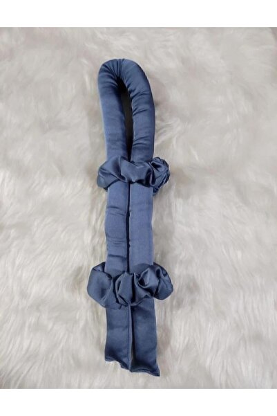 elvin aksesuar Koyu Mavi Renk Isısız Saç Şekillendirici Saç Sosisi Saten Toka Seti