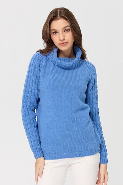 Desen Triko Pulover de lână tricotat pentru femei, cu mâneci și guler din dantelă O.Blue