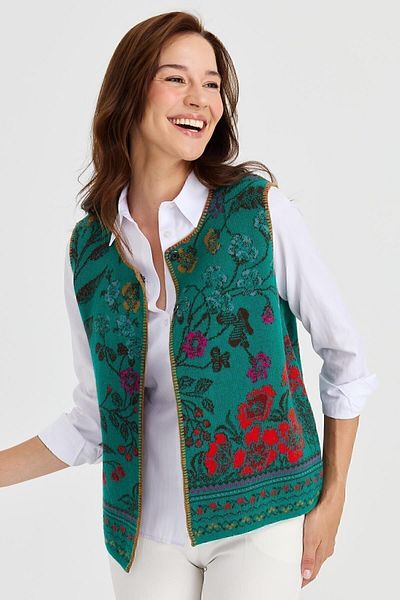 Desen Triko Women's Crew Neck Ivy Patterned Wool Vest A.Ö.başı