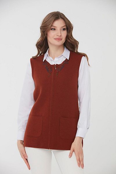 Desen Triko Women's Crew Neck Daisy Embroidered Wool Vest A.taba