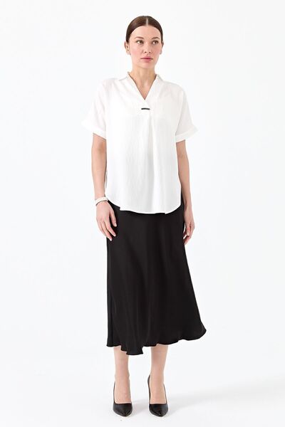Desen Triko Women's Front Buckle Blouse Ecru