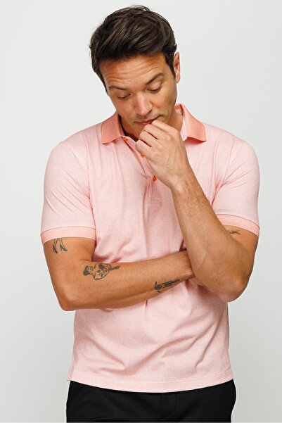 Desen Triko Men's Polo Neck Linen Printed T-shirt Salmon