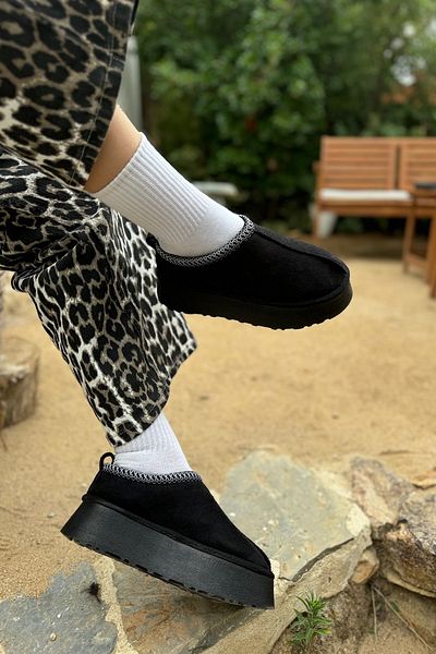 SHOEBELLAS Černý semiš - Kožešinové boty Aliza
