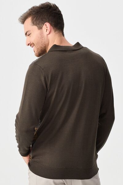 Desen Triko Ανδρικό πουλόβερ με μοτίβο μπροστινό γιακά πόλο Μαύρο καφέ