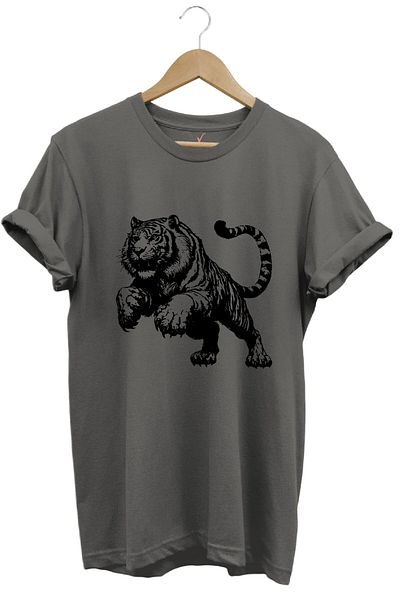 WİDİ Tiger Printed Cool Premium 100% βαμβακερό μπλουζάκι με κανονική εφαρμογή