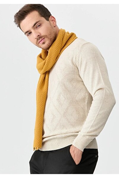 Desen Triko Kaşkol de lână pentru bărbați, miere închisă