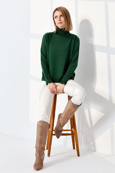 Desen Triko Women's Full Turtleneck Slit Sleeve Sweater Ö.başı