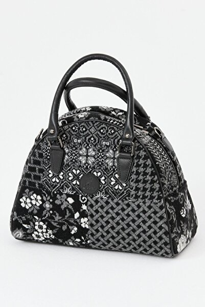 Desen Triko Kadın Patchwork Çanta Siyah