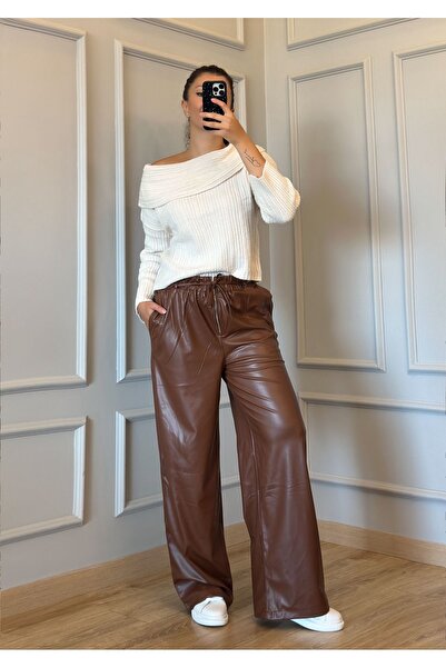 İzel Benli Butik Deri Palazzo Pantolon