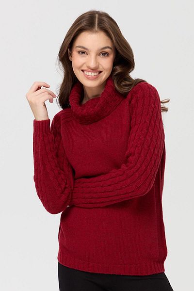 Desen Triko Women's Degaje Collar Sleeves and Collar Hair Knitted Wool Sweater V.Red