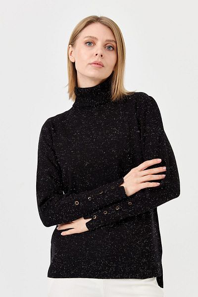 Desen Triko Pulover de damă cu mânecă ruptă, negru
