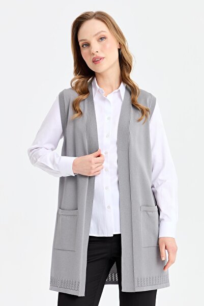 Desen Triko Women's Back and Skirt Openwork Thin Knitwear Vest Smoked