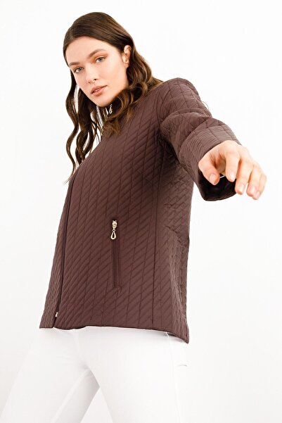 Desen Triko Жіночий капітоне картатий пальто з коміром-стійкою 1-5 Мурдем