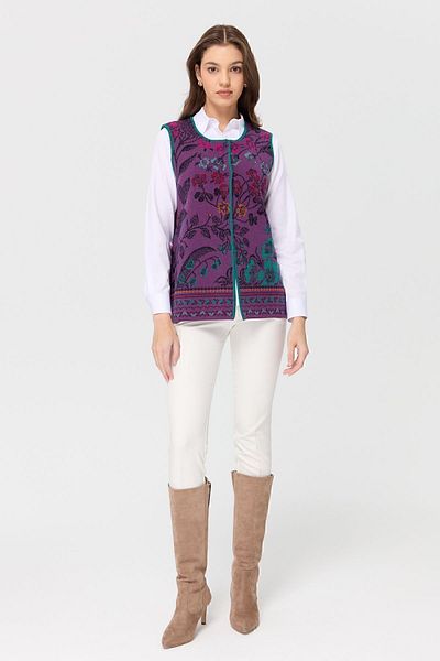 Desen Triko Vestă de lână cu model de iederă, pentru femei, cu gât rotund, violet deschis