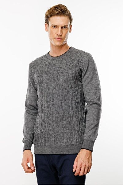 Desen Triko Smoked Men's Sweater - Null Collar and Front Baklava Knit