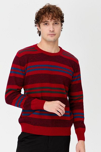 Desen Triko Pulover de lână clasic cu dungi colorate pentru bărbați, roșu.