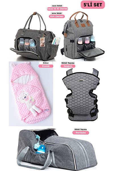 Sahra 5-Piece Birth Set - Shoulder and Backpack, Kundaq, Kangaroo and Carrycot