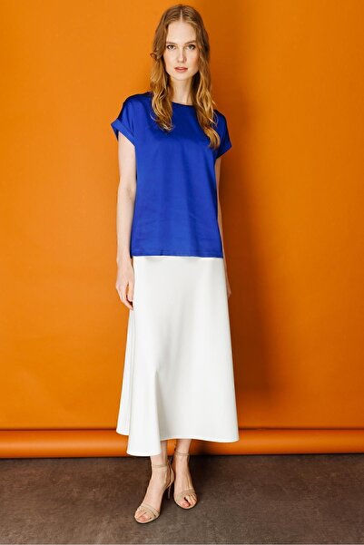 Desen Triko Γυναικεία κοντομάνικη μπλούζα σατέν μπροστά Saks