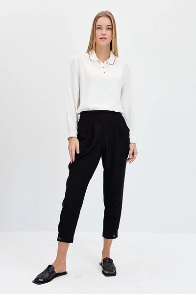 Desen Triko Ecru Women's Blouse - Polo Neck, Long Sleeve, 23486-2Y4