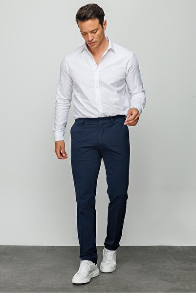 Desen Triko Men's Elastic Waist 5-Pocket Cotton Trousers Navy Blue