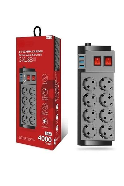 asua Thermal Current Protected 8-Piece Extension Cable 3 X USB 2 Mt 16 Amps
